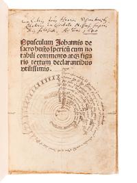 SACRO BOSCO, Johannes de (fl. ca 1230-1240). Sphaera mundi, cum commento Wenceslai Fabri de Budweiss . Leipzig: Wolfgang Stöckel, 1499.