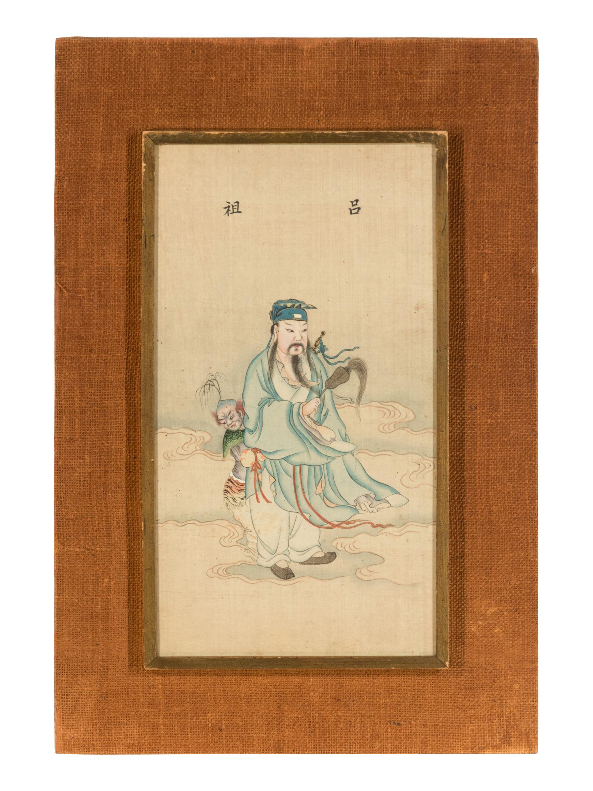 Two Chinese Ink and Color on Paintings Depicting Taoist Immortals