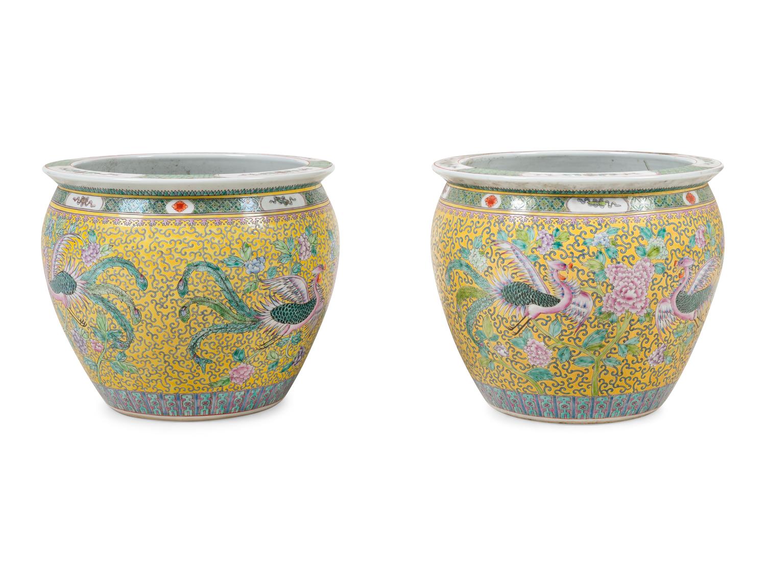 A Pair of Chinese Export Enameled Porcelain Jardinières