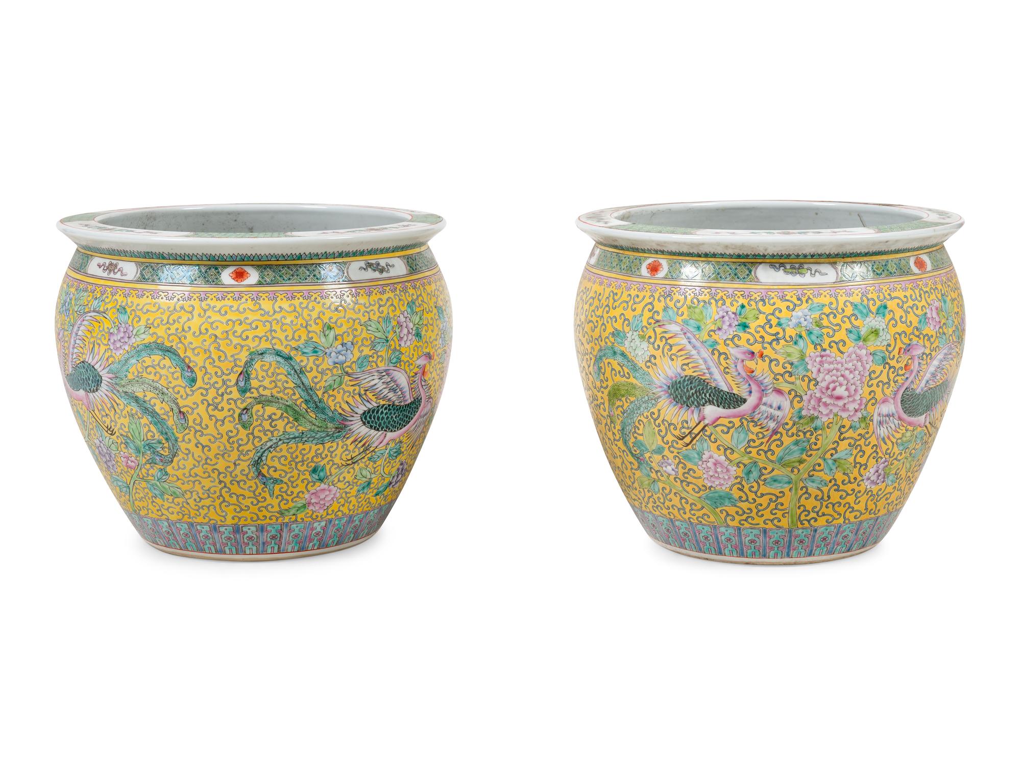 A Pair of Chinese Export Enameled Porcelain Jardinières