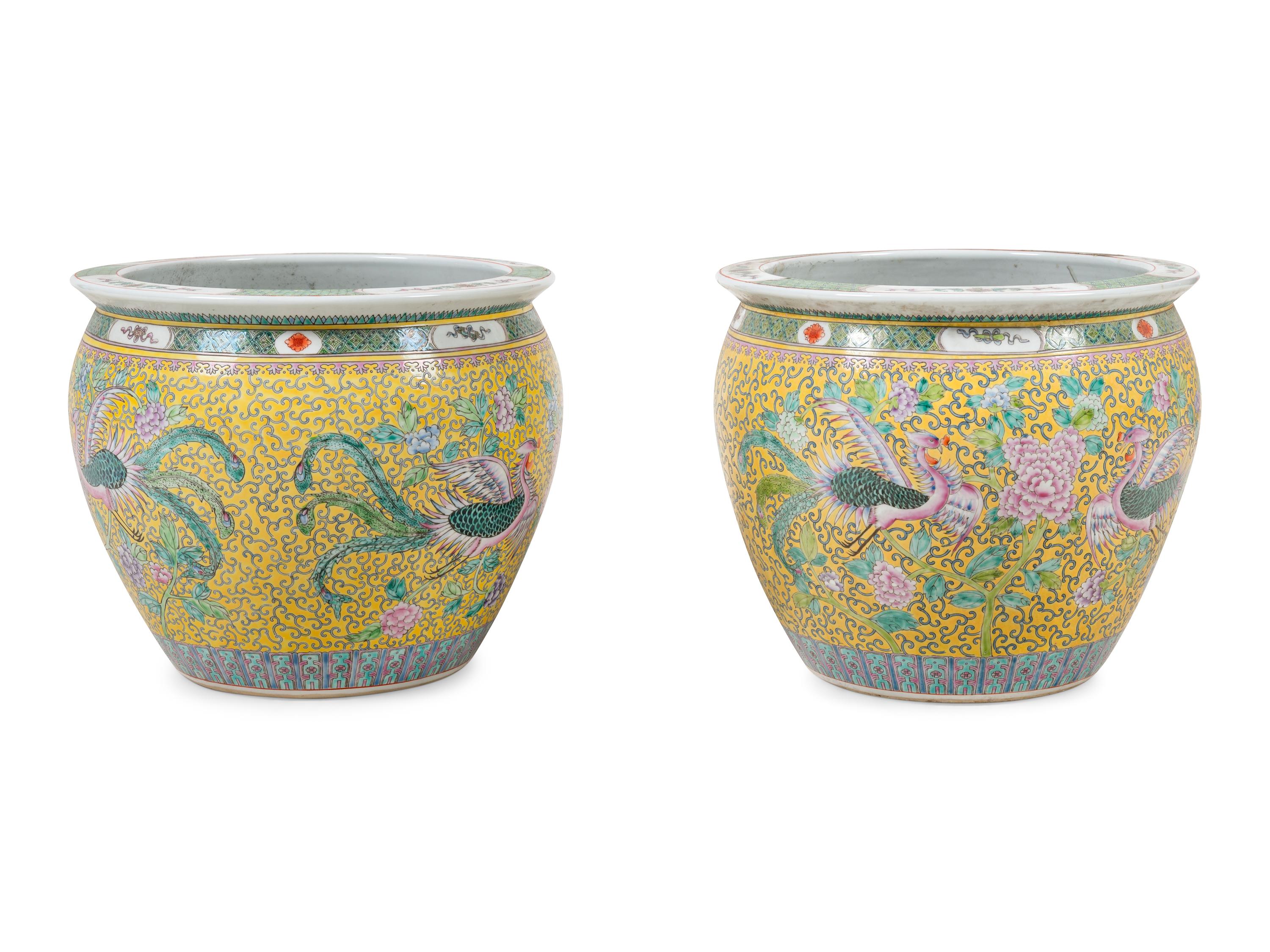 A Pair of Chinese Export Enameled Porcelain Jardinières