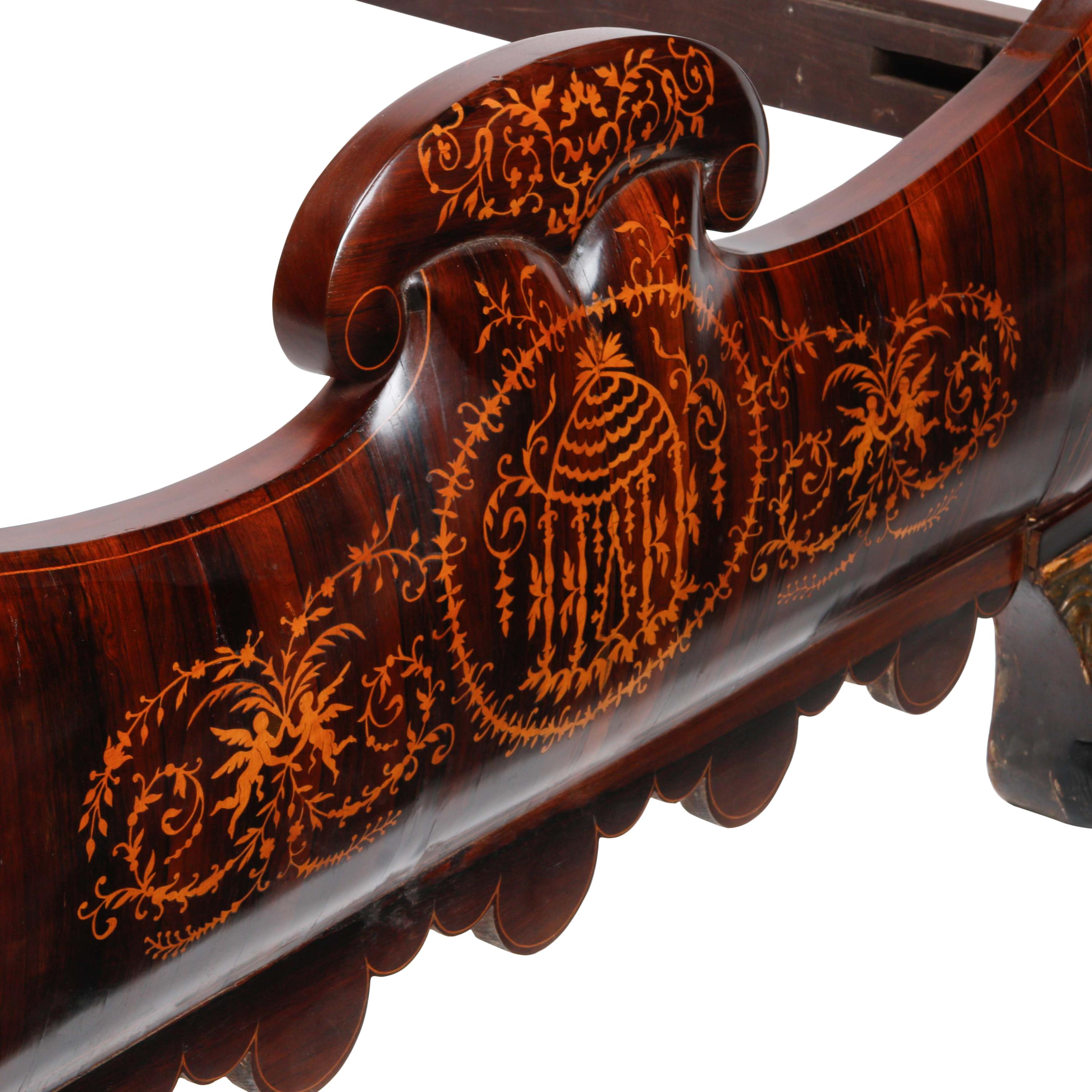 An Italian Rosewood, Mahogany and Marquetry Bed