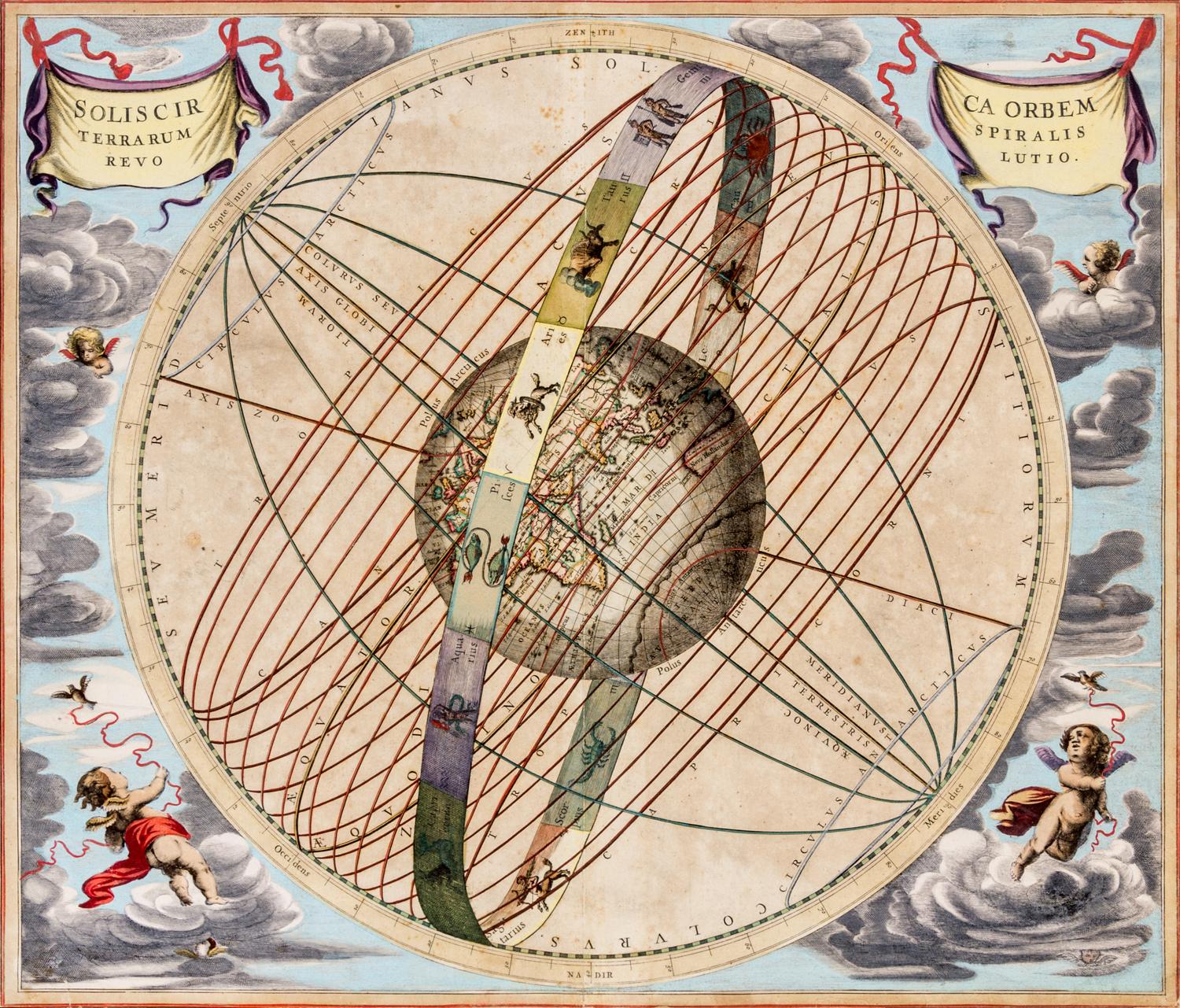 (ASTRONOMICAL CHART) CELLARIUS, ANDREAS. Planispharium Copernicanum [and] Soliscirca orbem terrarum. Amst, 1661.