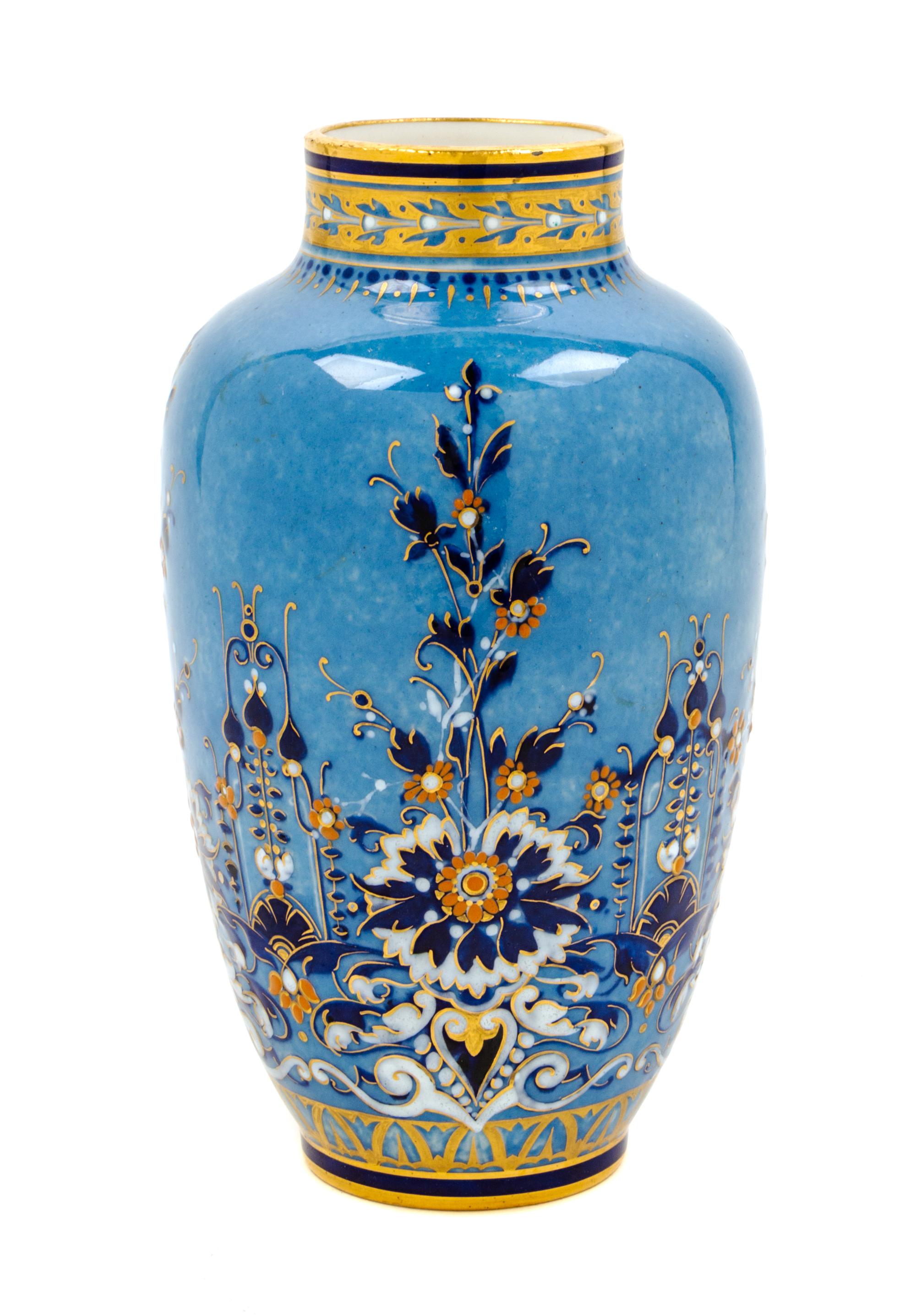 A Sevres Enameled Pate-sur-Pate Vase Height 8 inches. — DATED 1885