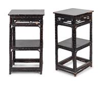 A Pair of Asian Faux-Bamboo Carved Nightstands — 19TH CENTURY