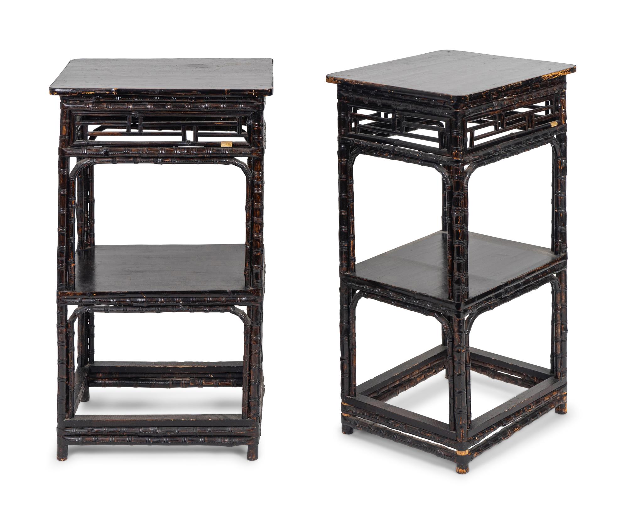A Pair of Asian Faux-Bamboo Carved Nightstands — 19TH CENTURY