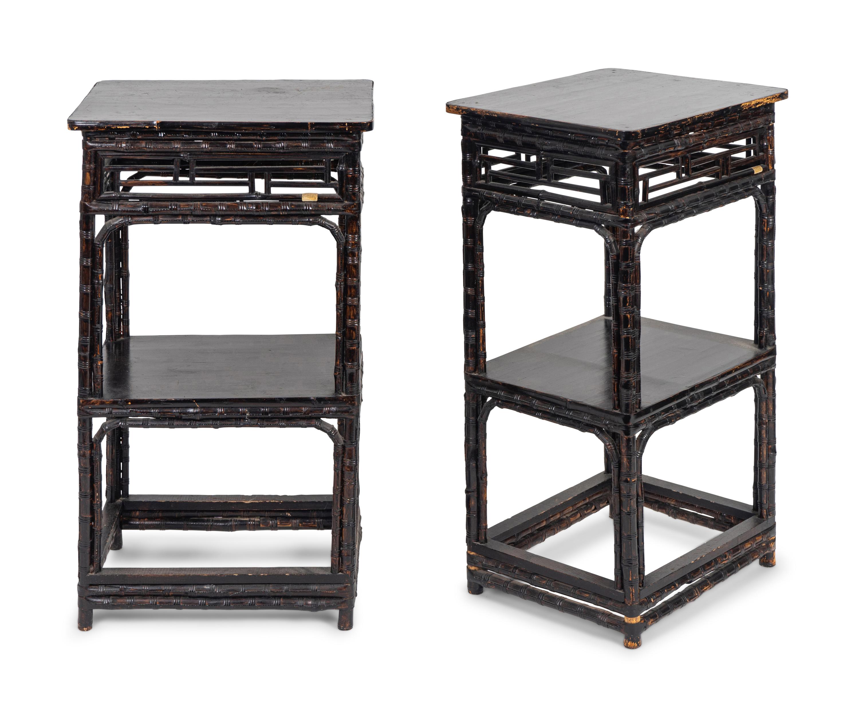 A Pair of Asian Faux-Bamboo Carved Nightstands — 19TH CENTURY