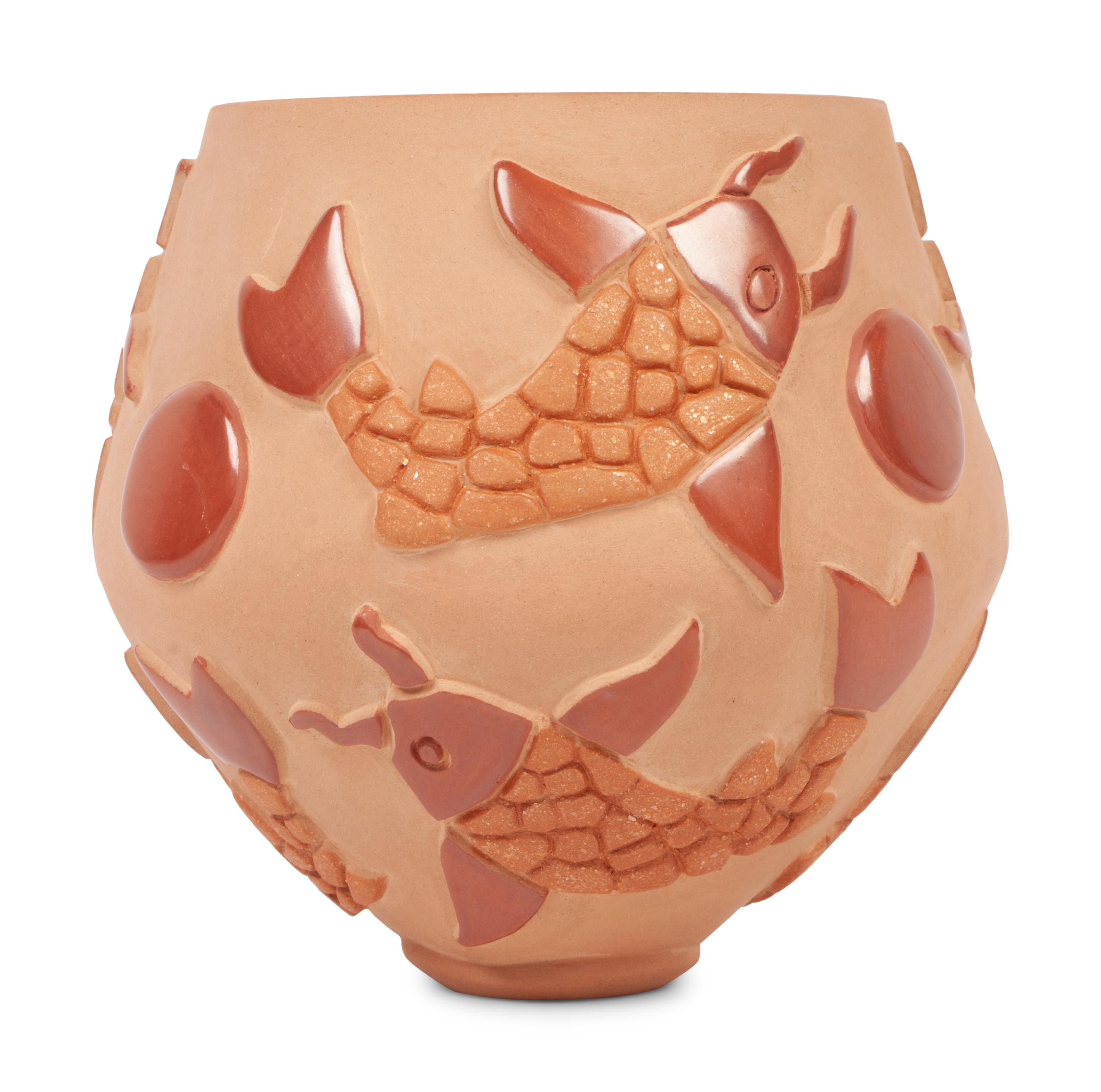 Red and Micaceous Jar, with Koi