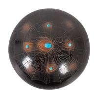 Black and Sienna Seed Jar, with Sgraffito Spiders and Turquoise Beads
