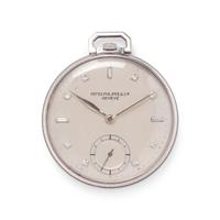 PATEK PHILIPPE, ART DECO, PLATINUM AND DIAMOND OPEN FACE POCKET WATCH