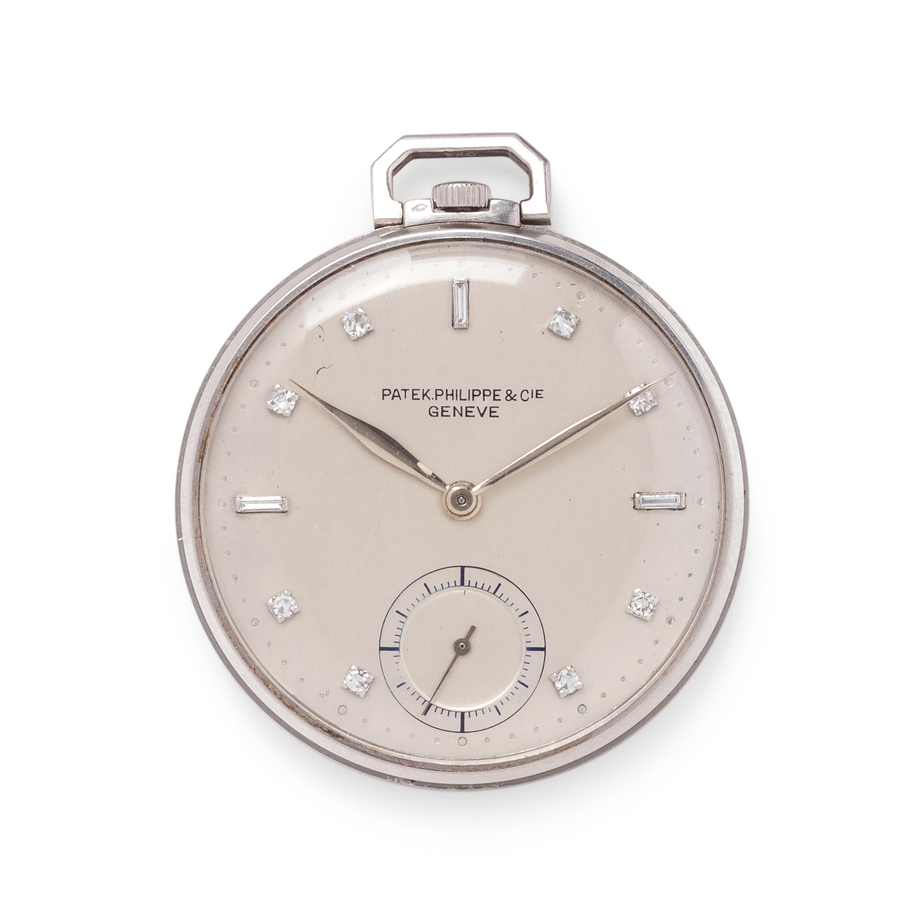 PATEK PHILIPPE, ART DECO, PLATINUM AND DIAMOND OPEN FACE POCKET WATCH