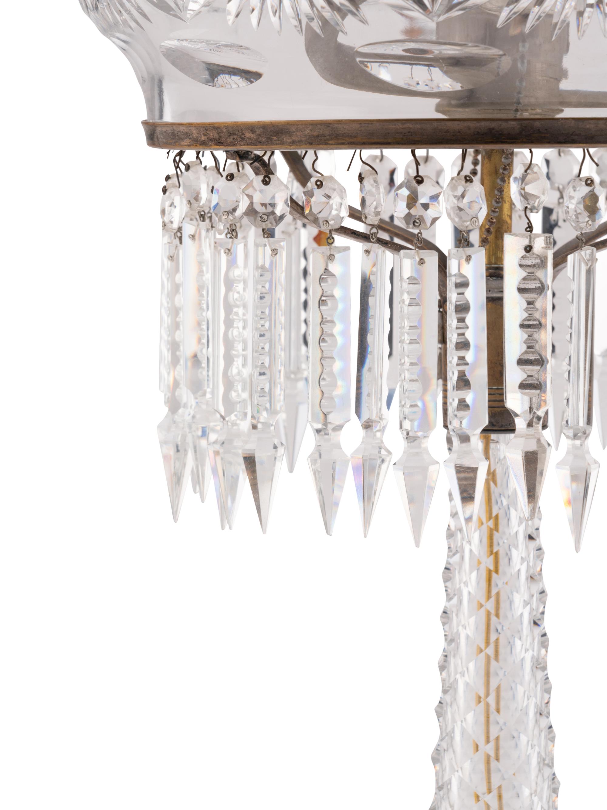 An American Brilliant Cut-Glass Two-Light Argand Lamp