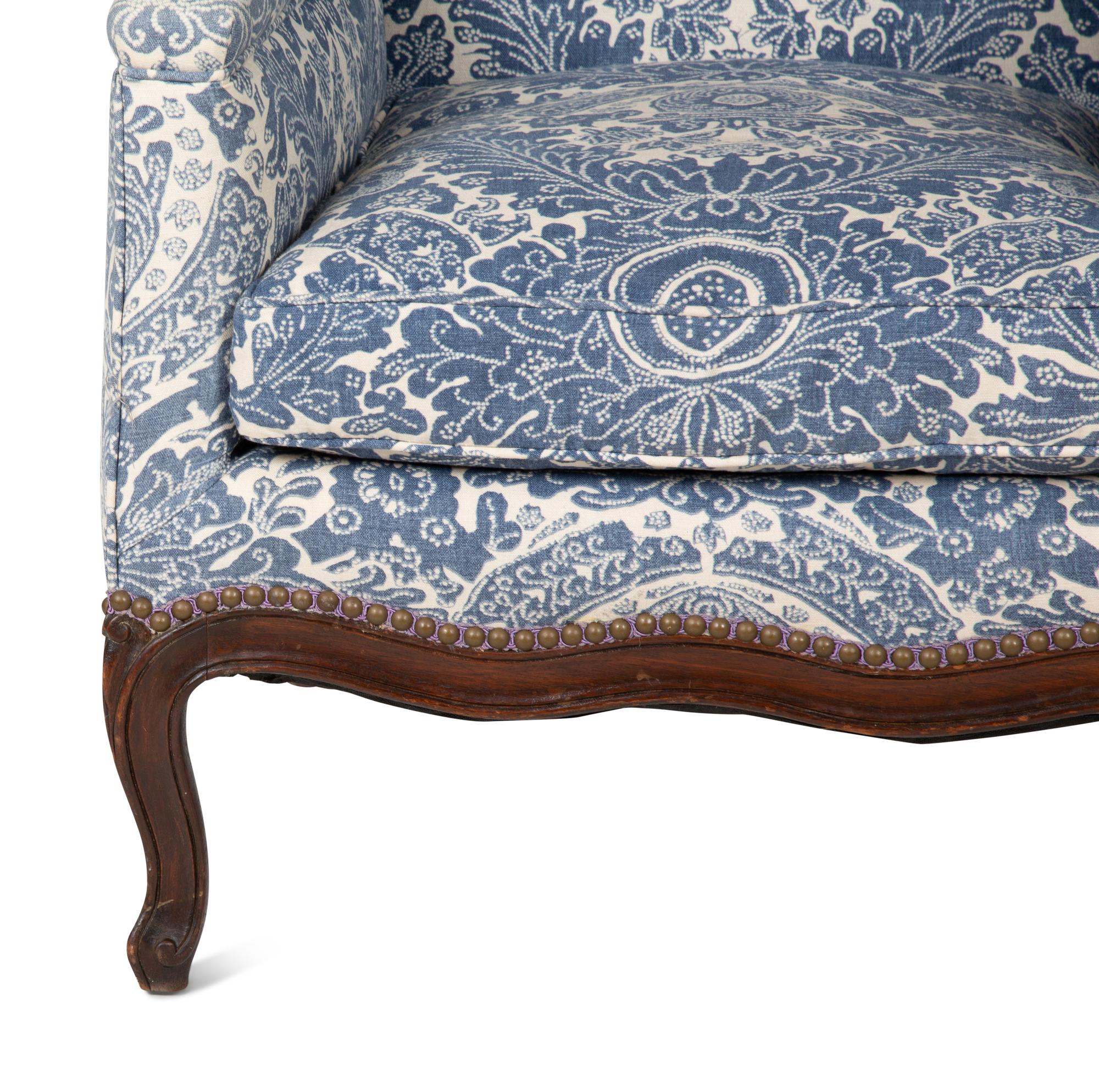 A Louis XV Style Blue and White Upholstered Bergère — 19TH CENTURY