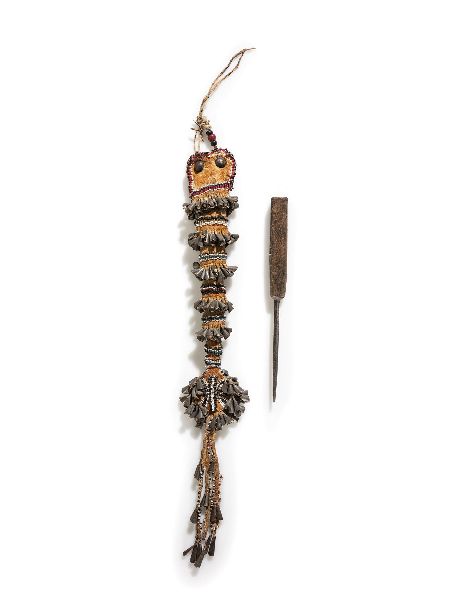Mescalero Apache Beaded Hide Awl Case, and Awl