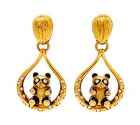 A Pair of 18 Karat Yellow Gold, Diamond and Enamel Panda Motif Earclips, Italian, 24.70 dwts.