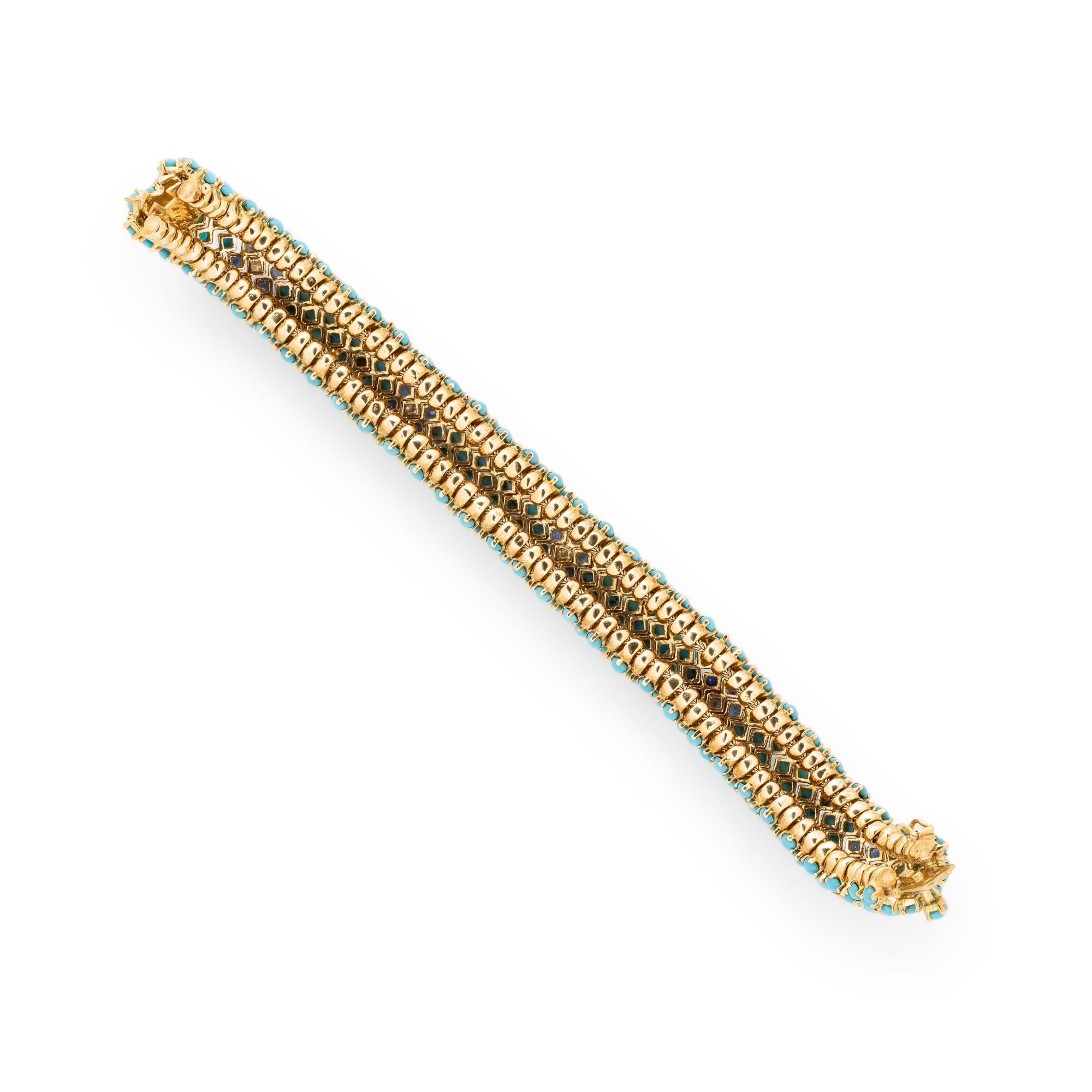 HAMMERMAN BROTHERS, YELLOW GOLD, TURQUOISE, SAPPHIRE AND DIAMOND BRACELET