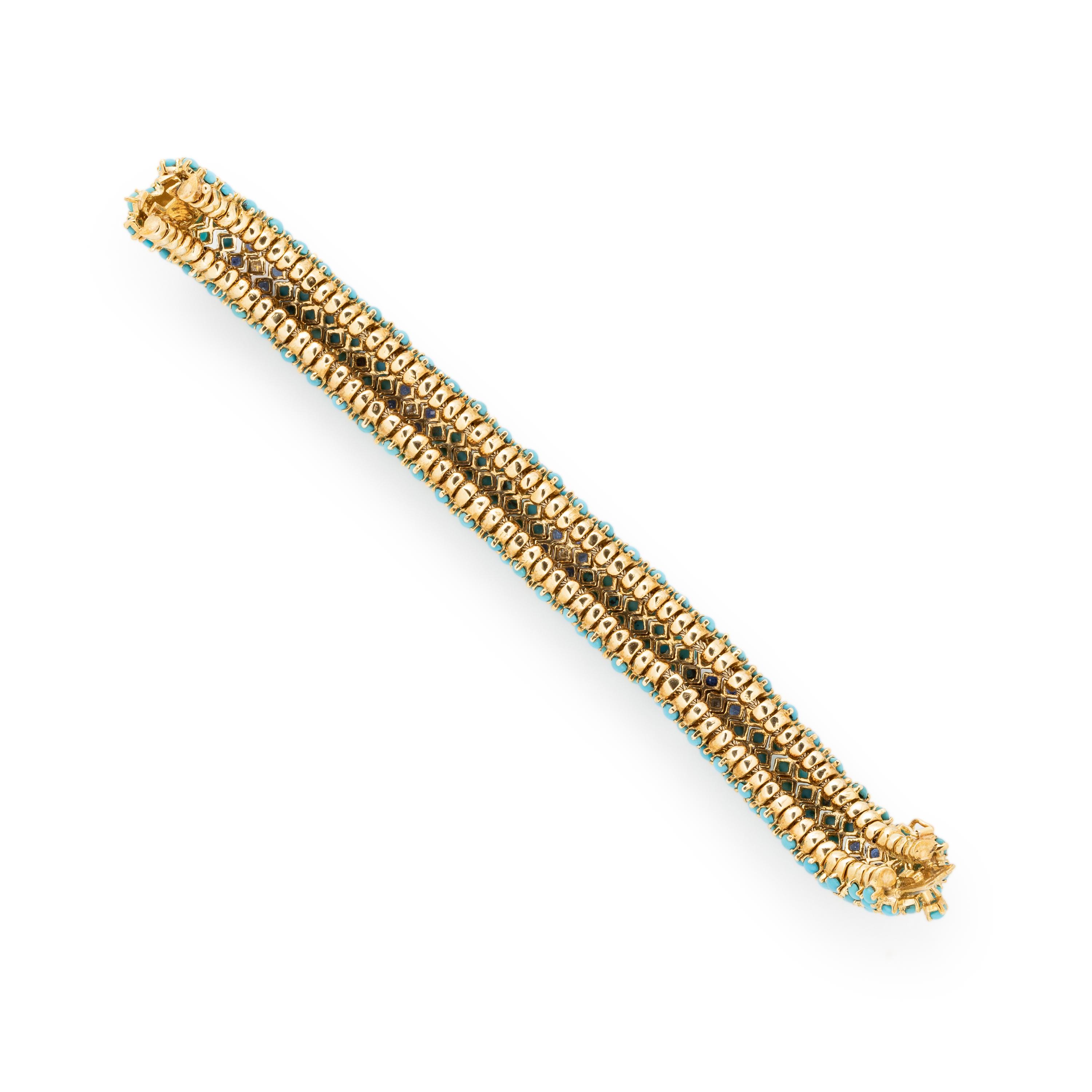 HAMMERMAN BROTHERS, YELLOW GOLD, TURQUOISE, SAPPHIRE AND DIAMOND BRACELET
