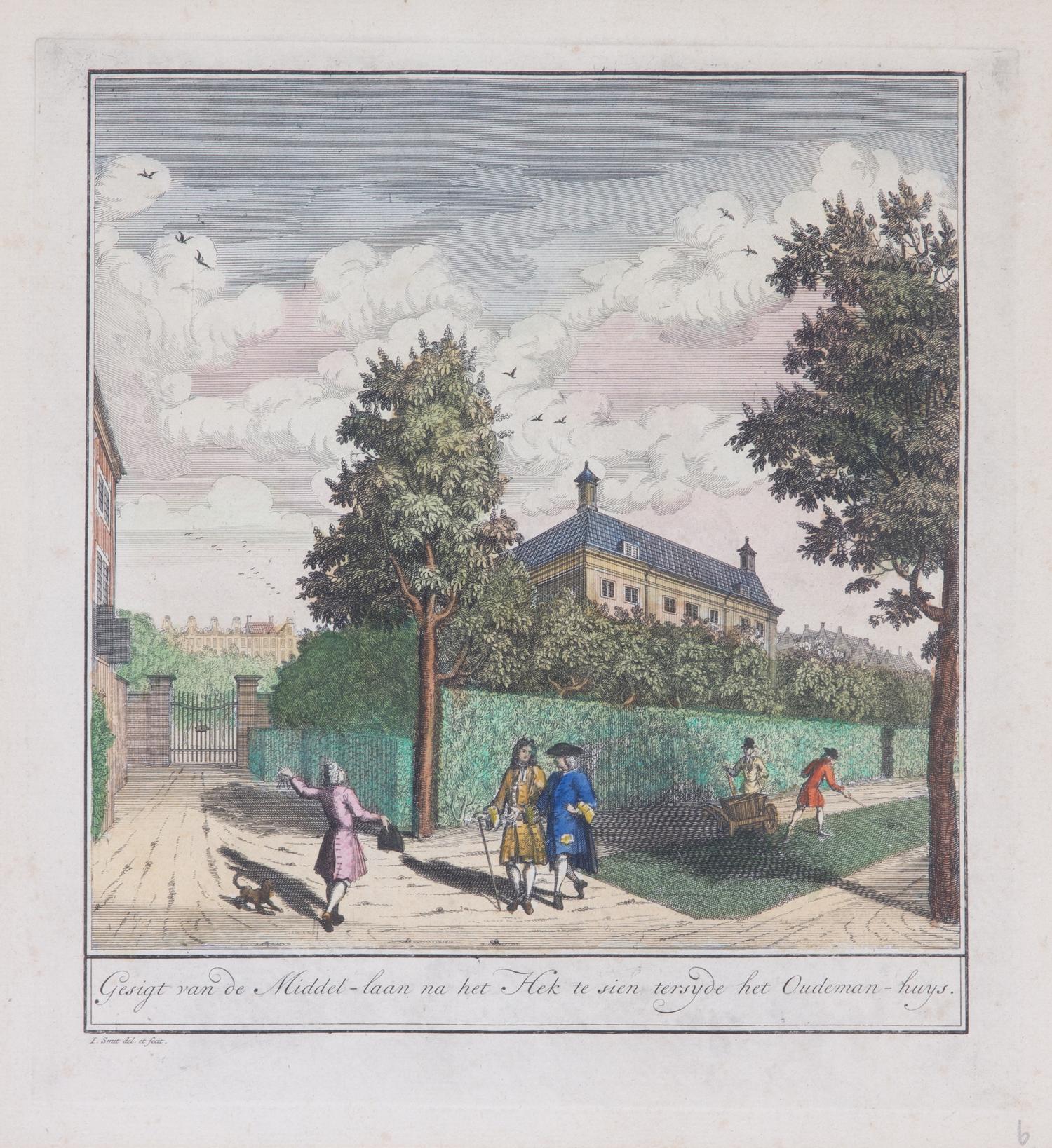 Six Dutch Handcolored Engravings after Jan Smit Plate size 10 1/2 x 9 1/2 inches. — 18TH CENTURY