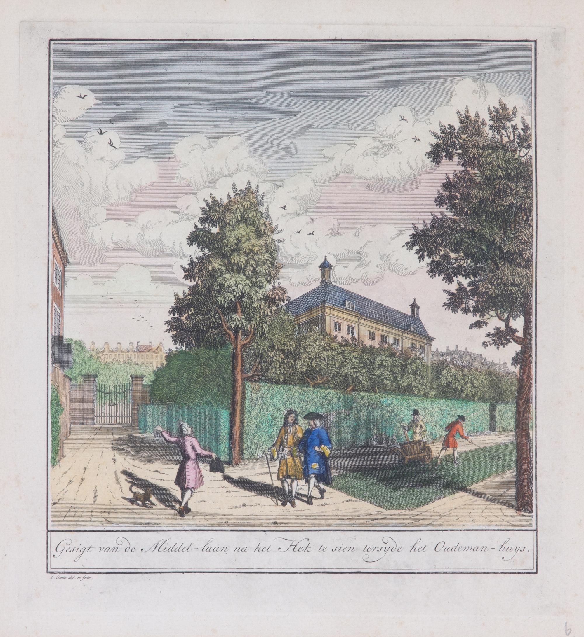 Six Dutch Handcolored Engravings after Jan Smit Plate size 10 1/2 x 9 1/2 inches. — 18TH CENTURY