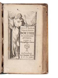 [MINIATURE BOOKS]. BOETHIUS, Anicius Manlius Severinus. De consolatione philosophiae libri V. Cum praefatione P. Bertii . Amsterdam: Johan Blaeu, 1649.