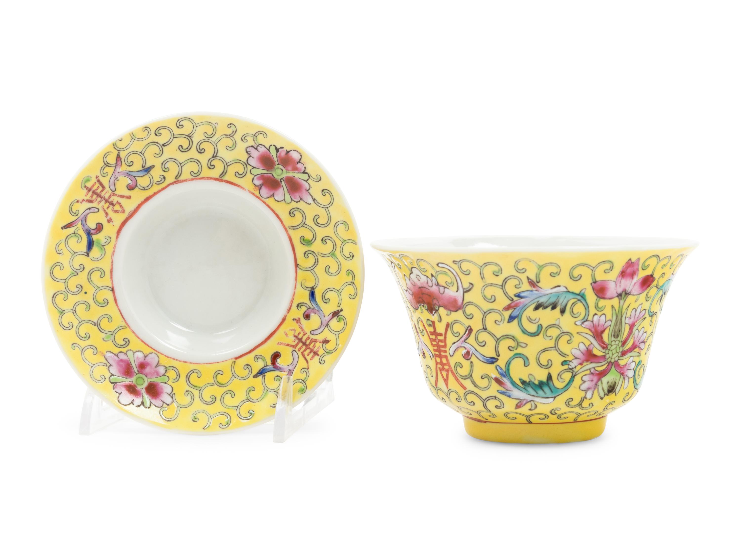 A Set of Six Chinese Porcelain Tea Bowls and Saucers