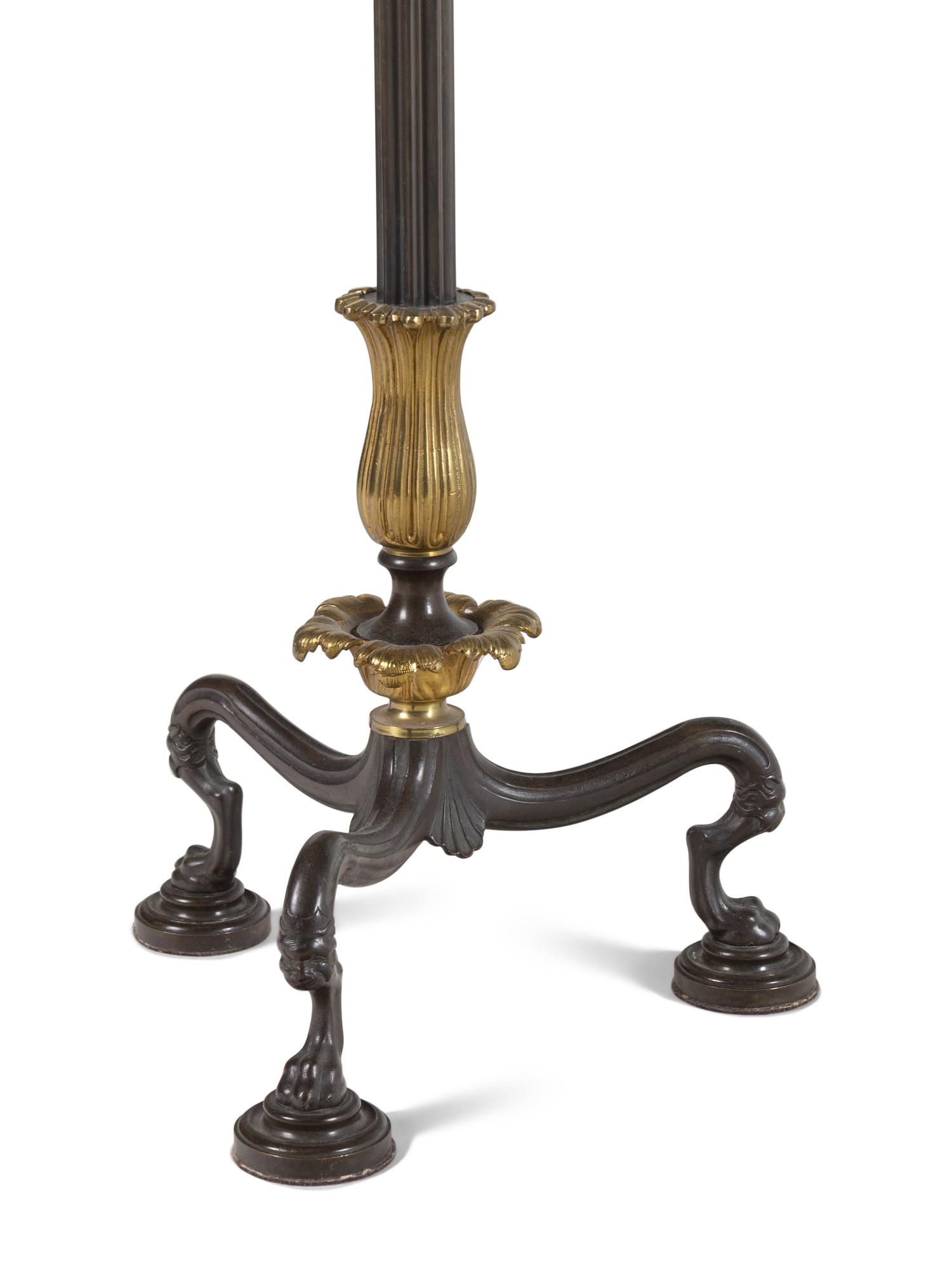 A Neoclassical Style Bronze Floor Lamp with a Silk Shade