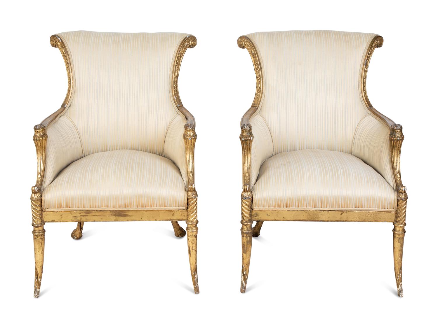 A Pair of Regency Style Giltwood Chairs — 19TH CENTURY