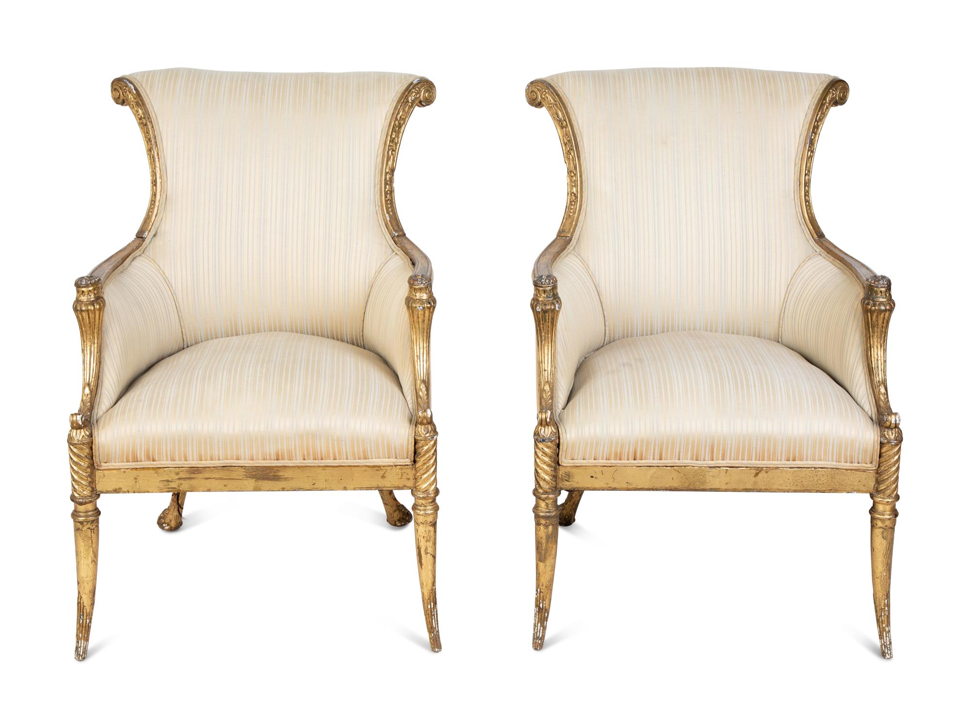 A Pair of Regency Style Giltwood Chairs — 19TH CENTURY