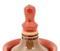 Carved Redware Lidded Jar, with Turquoise and Heishi Beads