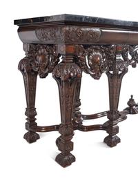 Two En Suite Italian Carved Walnut Marble-Top Console Tables