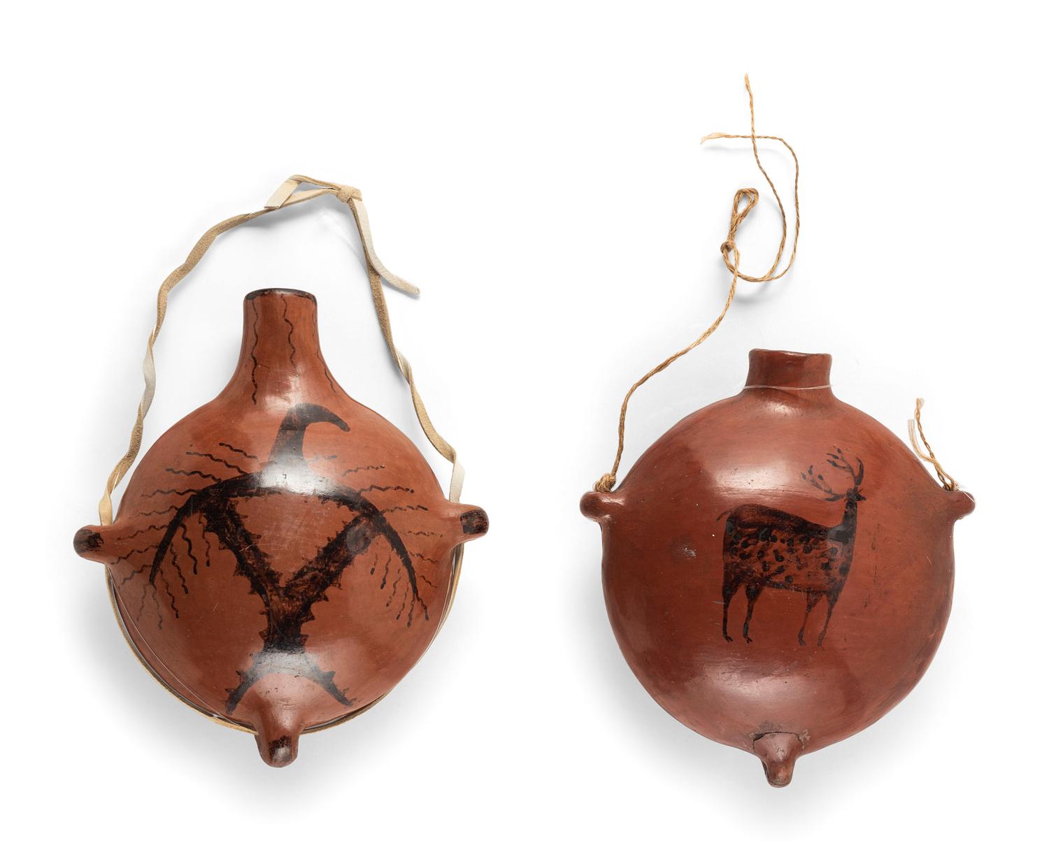 Maricopa Pottery Canteens with Birds and Beasts