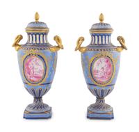 A Pair of Sèvres Porcelain Covered Urns