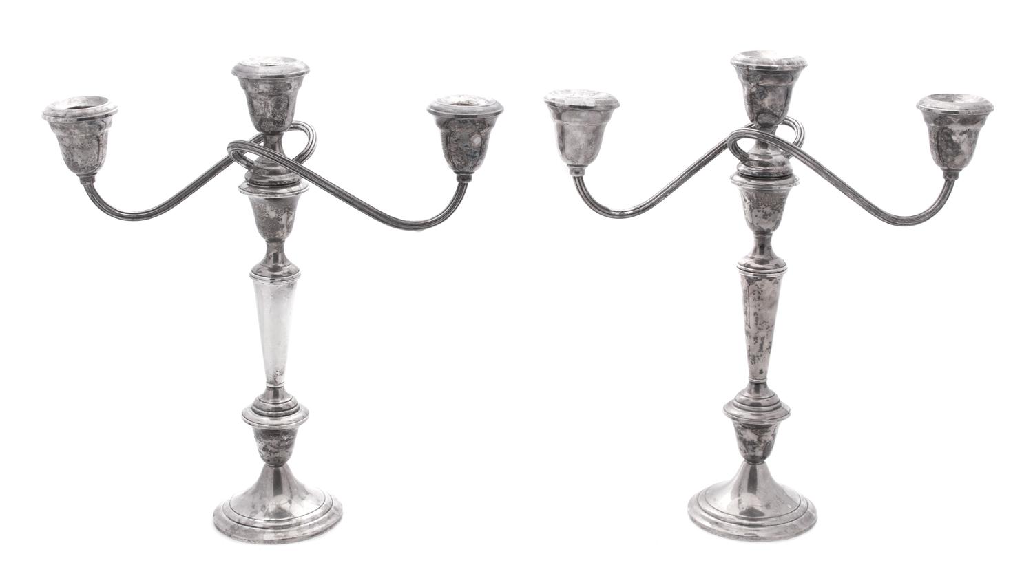 A Pair of American Weighted Silver Two-Light Candelabra