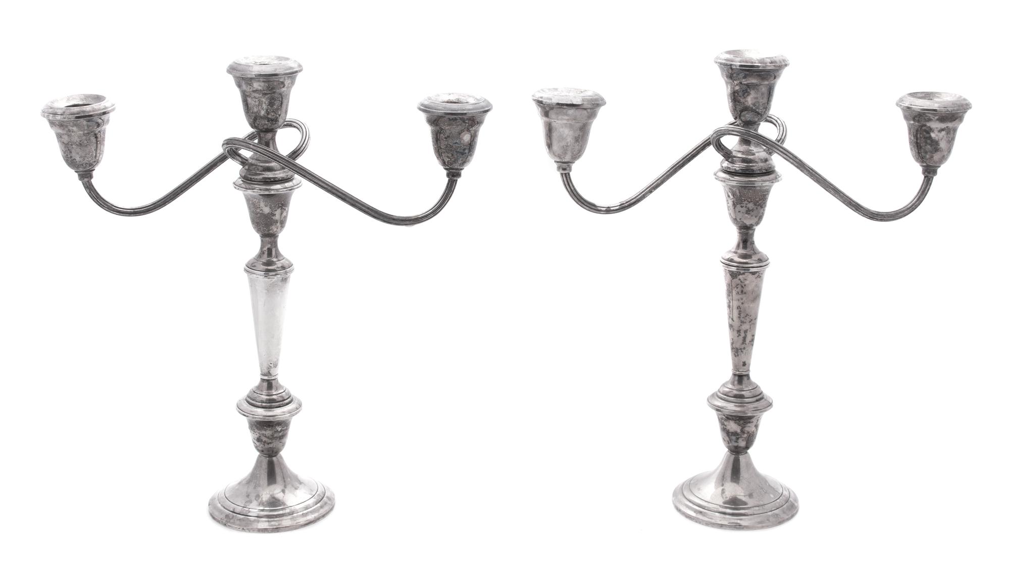 A Pair of American Weighted Silver Two-Light Candelabra