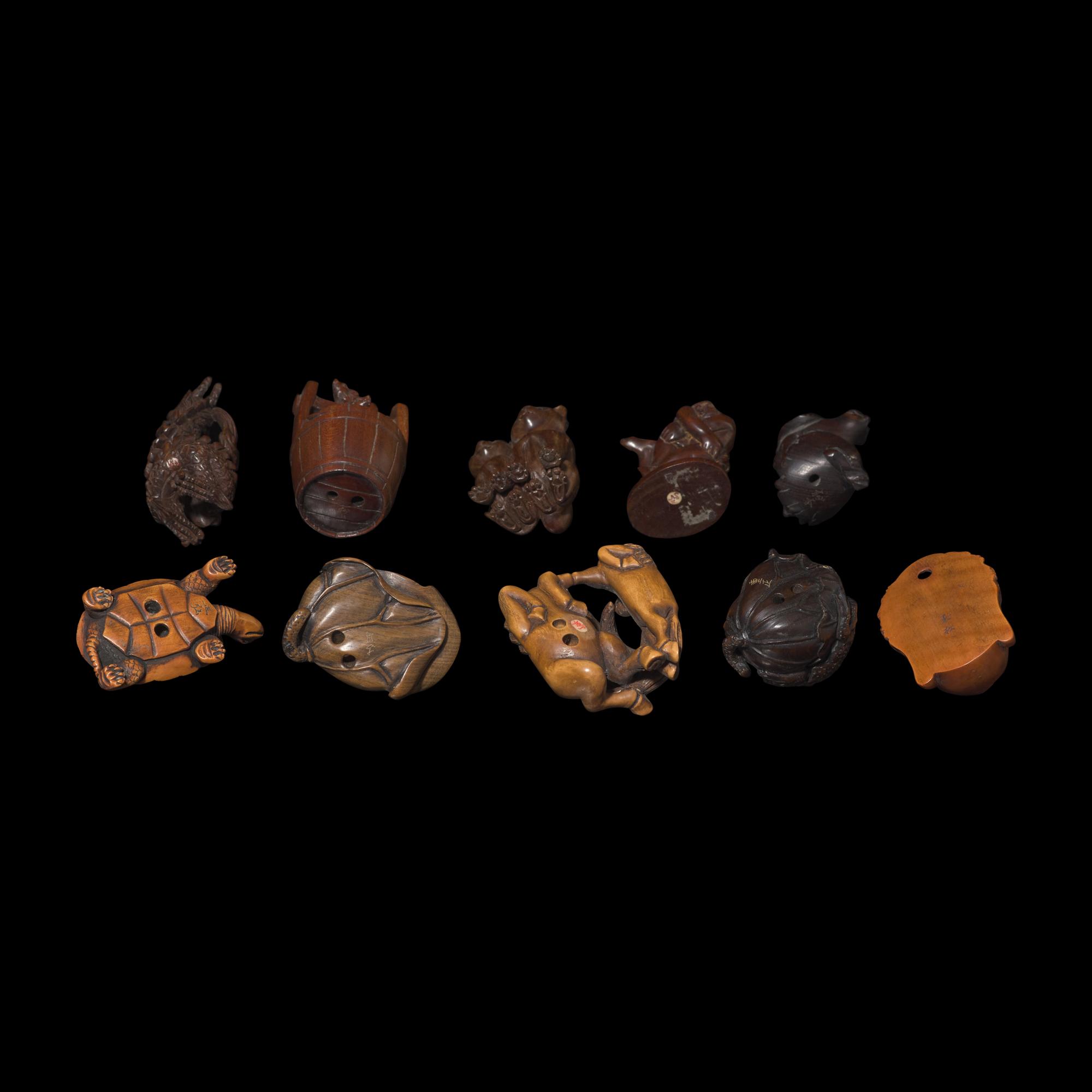 A Group of Ten Japanese Boxwood Netsuke