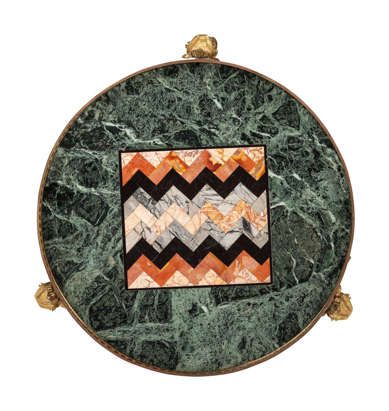 A Neoclassical Style Steel and Brass Marble-Top Guéridon