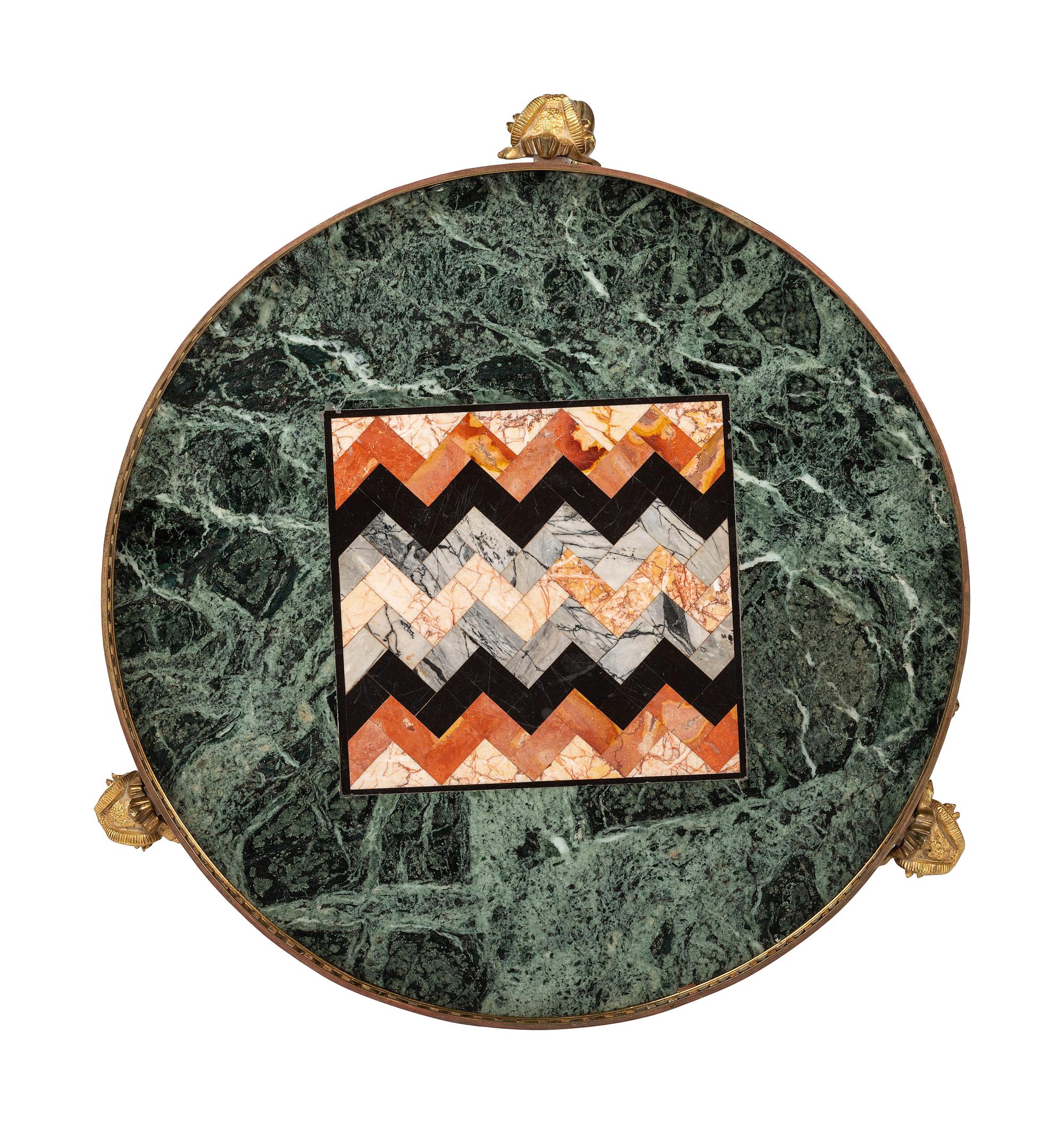 A Neoclassical Style Steel and Brass Marble-Top Guéridon