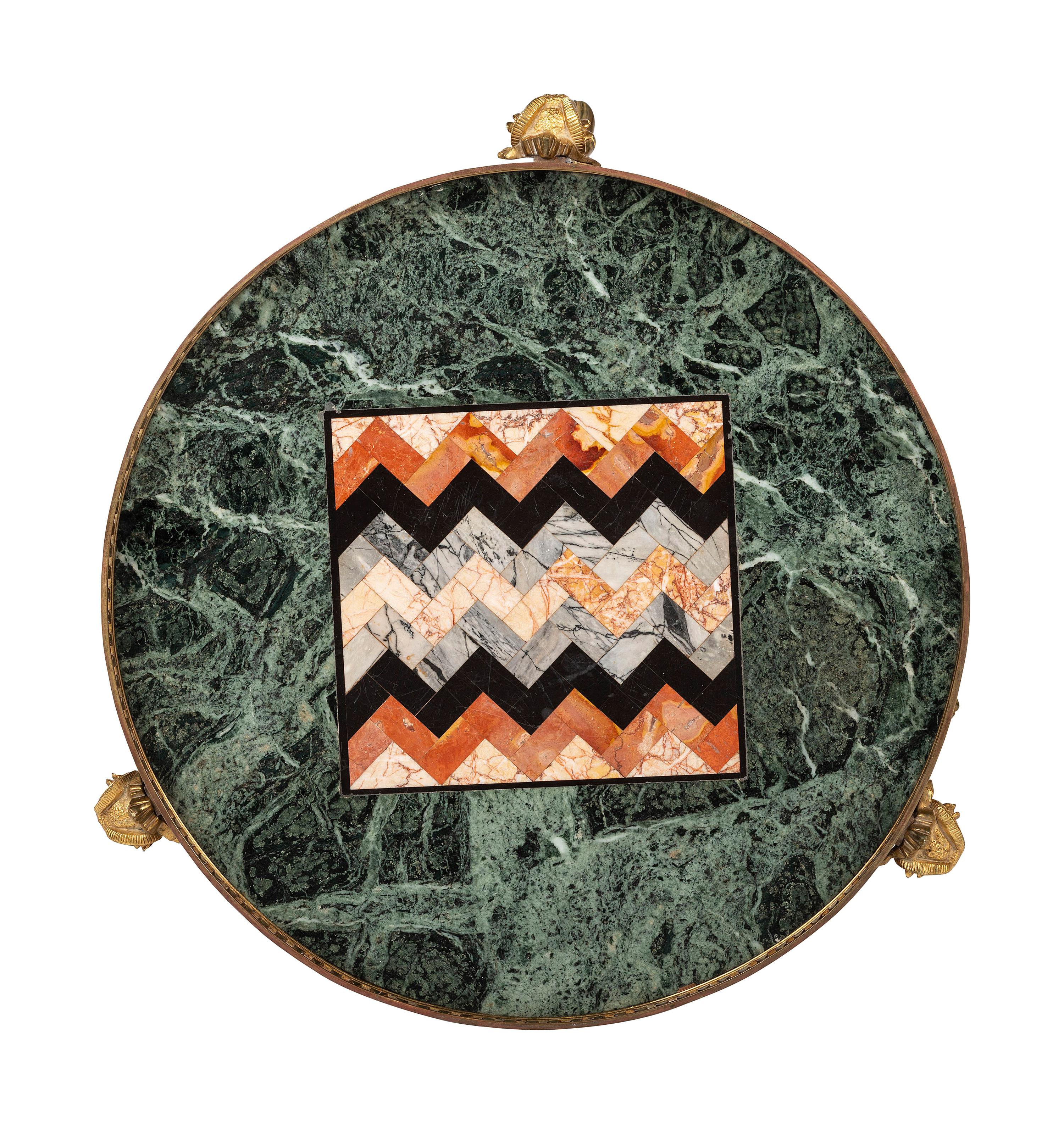 A Neoclassical Style Steel and Brass Marble-Top Guéridon