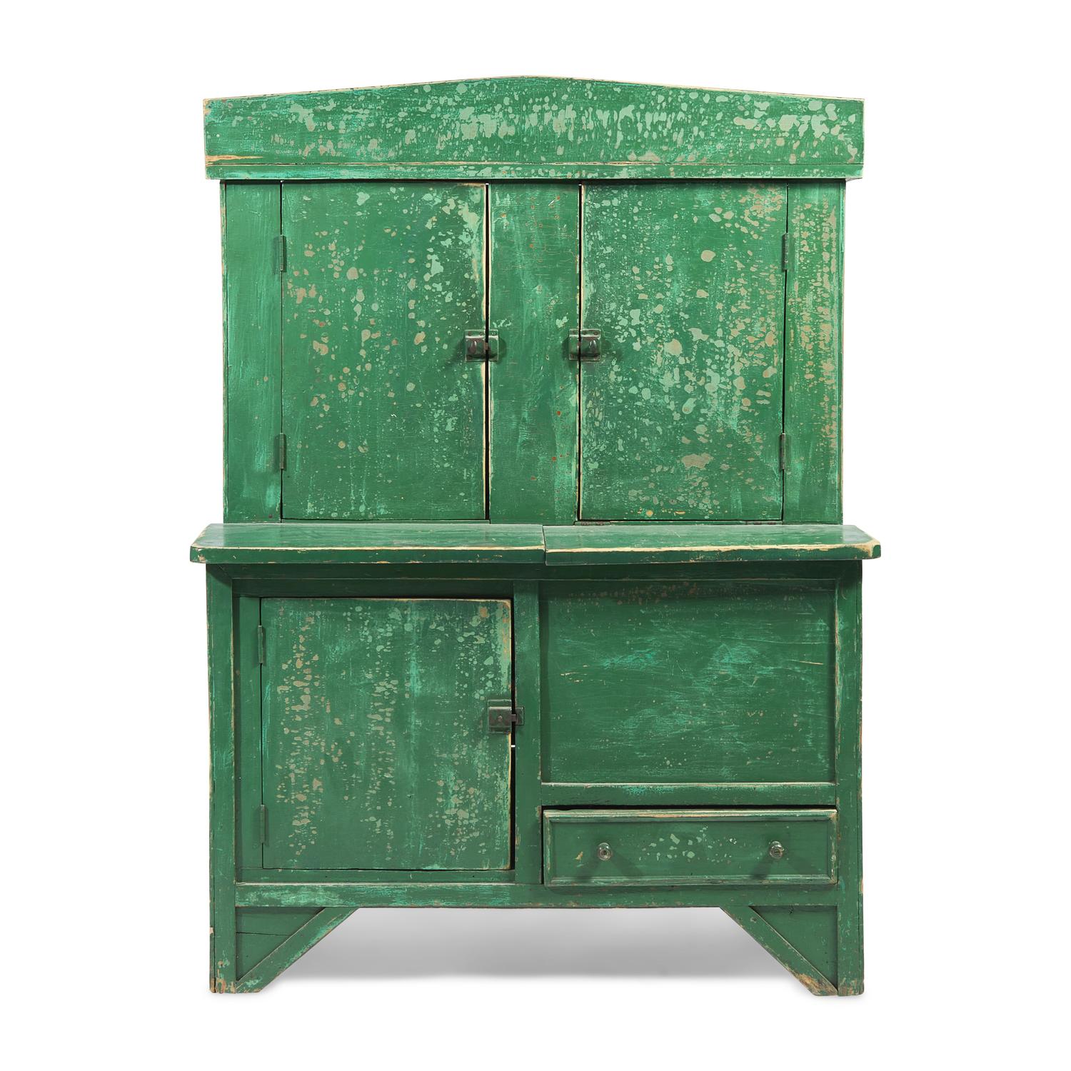A Green-Painted Stepback Cupboard