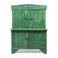 A Green-Painted Stepback Cupboard