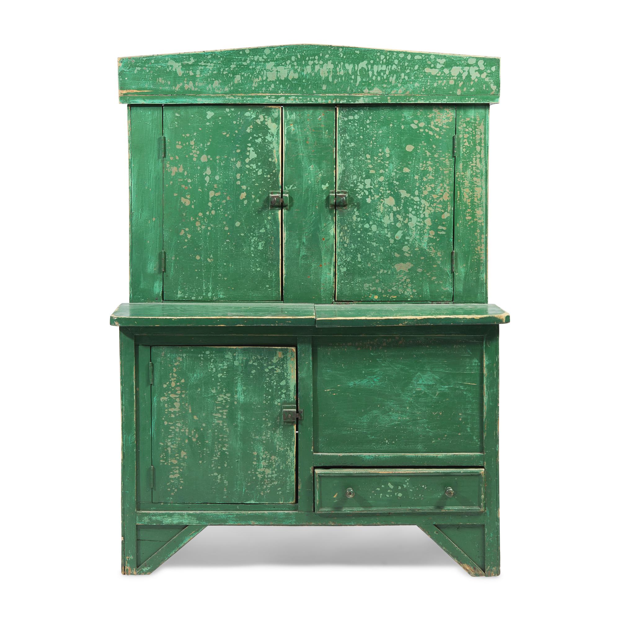 A Green-Painted Stepback Cupboard