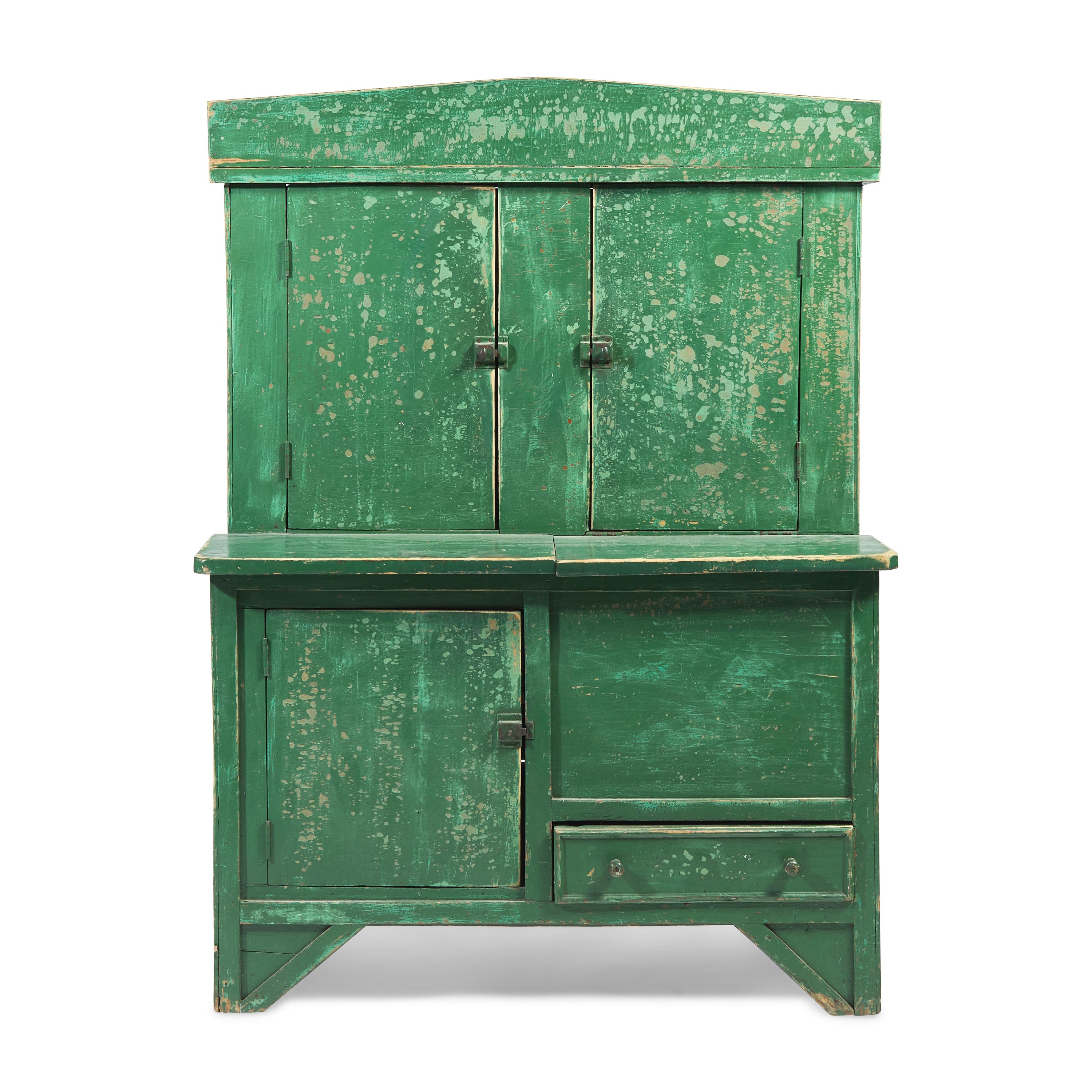 A Green-Painted Stepback Cupboard