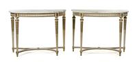 A Pair of Louis XVI Style Painted Console Tables Height 33 3/4 x width 44 1/4 x depth 19 inches. — 20TH CENTURY