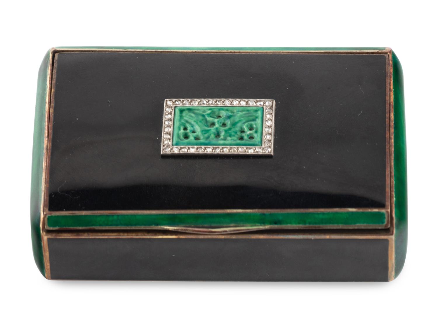 A Yellow-Gold, Diamond, Enamel and Jadeite-Inset Snuff Box