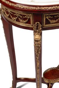 A Pair of Louis XV Style Gilt Bronze Mounted Walnut Marble-Top Side Tables