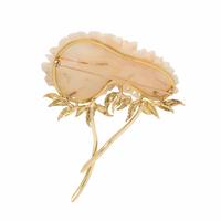 Coral and Yellow Gold Flower Brooch
