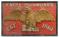 Carved and painted "Eagle Iron Works" trade sign
