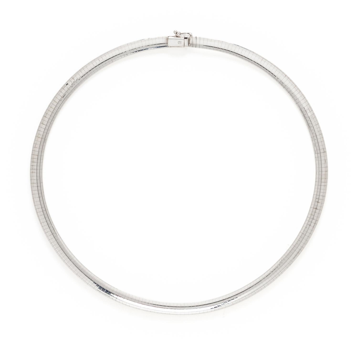 TWO WHITE GOLD OMEGA CHAIN NECKLACES