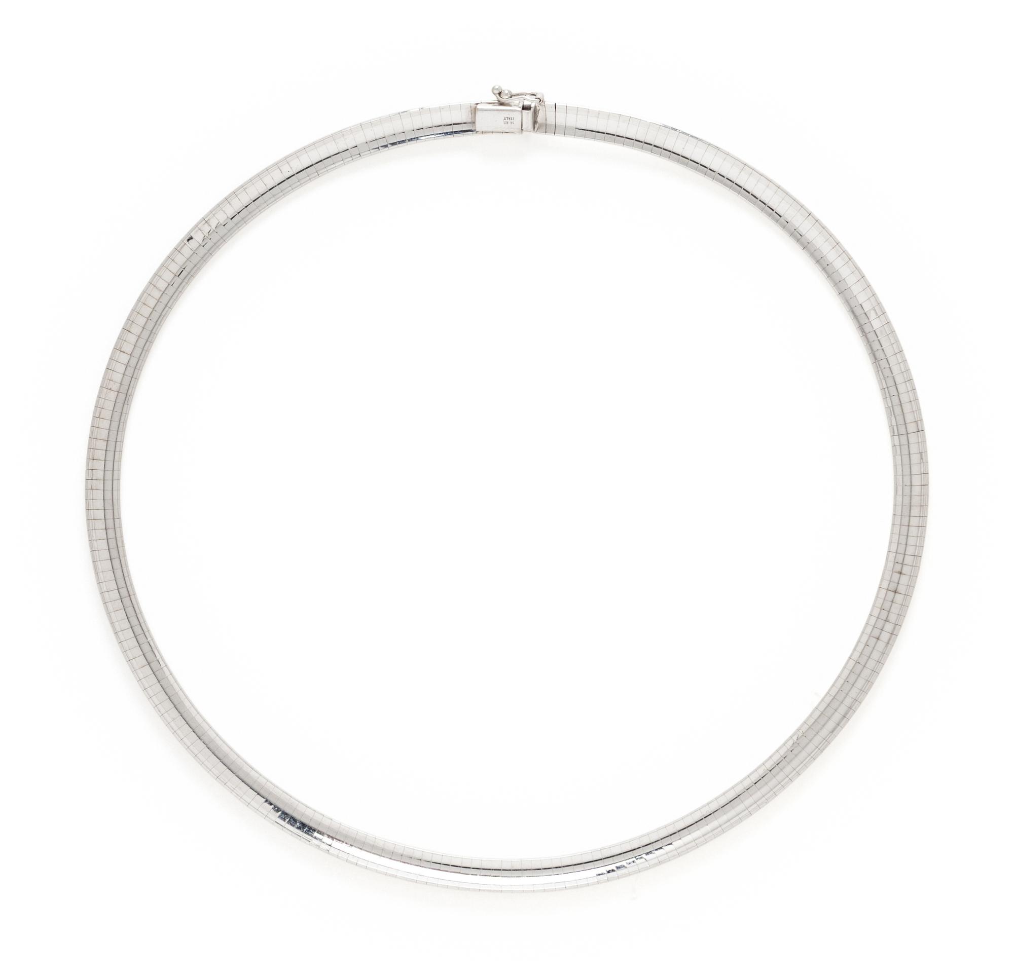 TWO WHITE GOLD OMEGA CHAIN NECKLACES