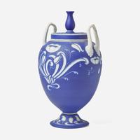A Wedgwood Harry Barnard (1862-1933) Tricolor Jasperware Vase and Cover UK, early 20th century